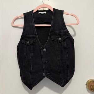 American Eagle Black Denim Trucker Vest
